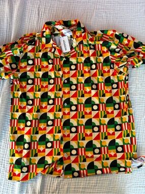 NaNa Retro Geometric Short Sleeve Polo - Yellow, Green, Red, Black